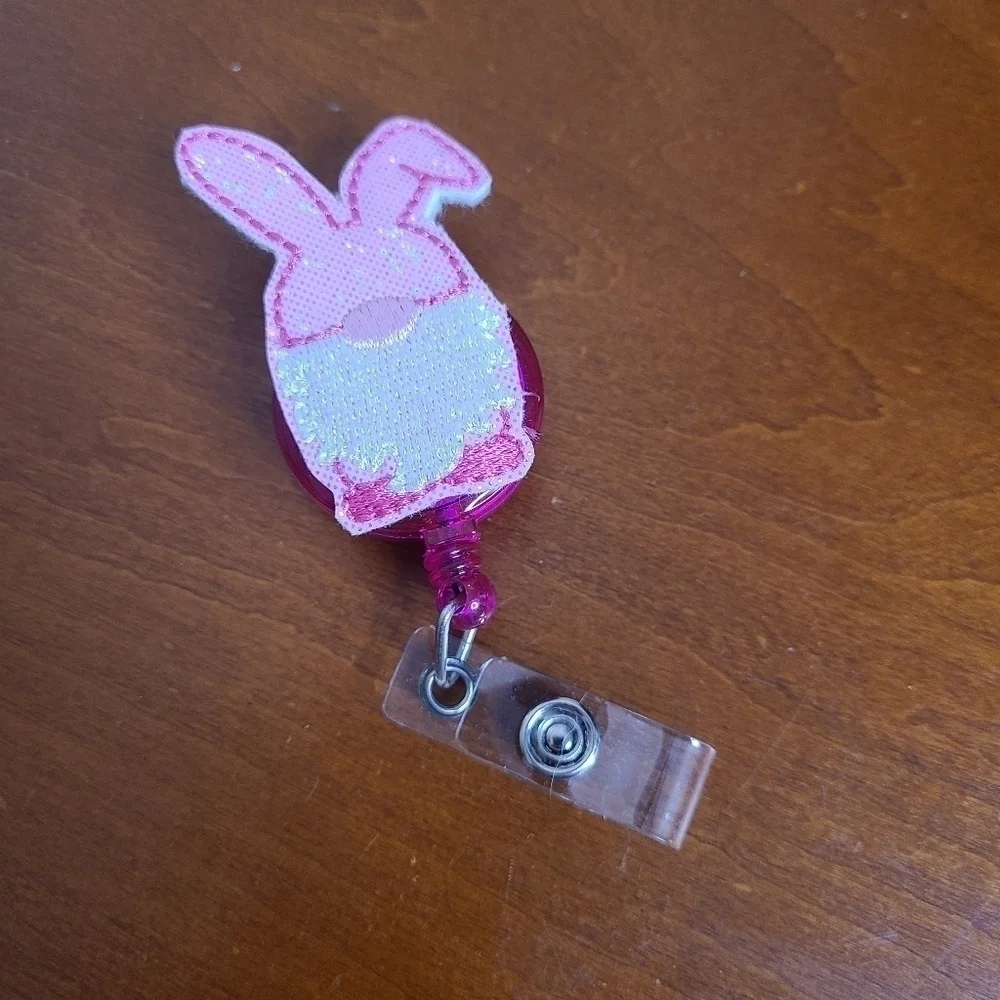 Easter Pink Gnome Retractable Badge Reel